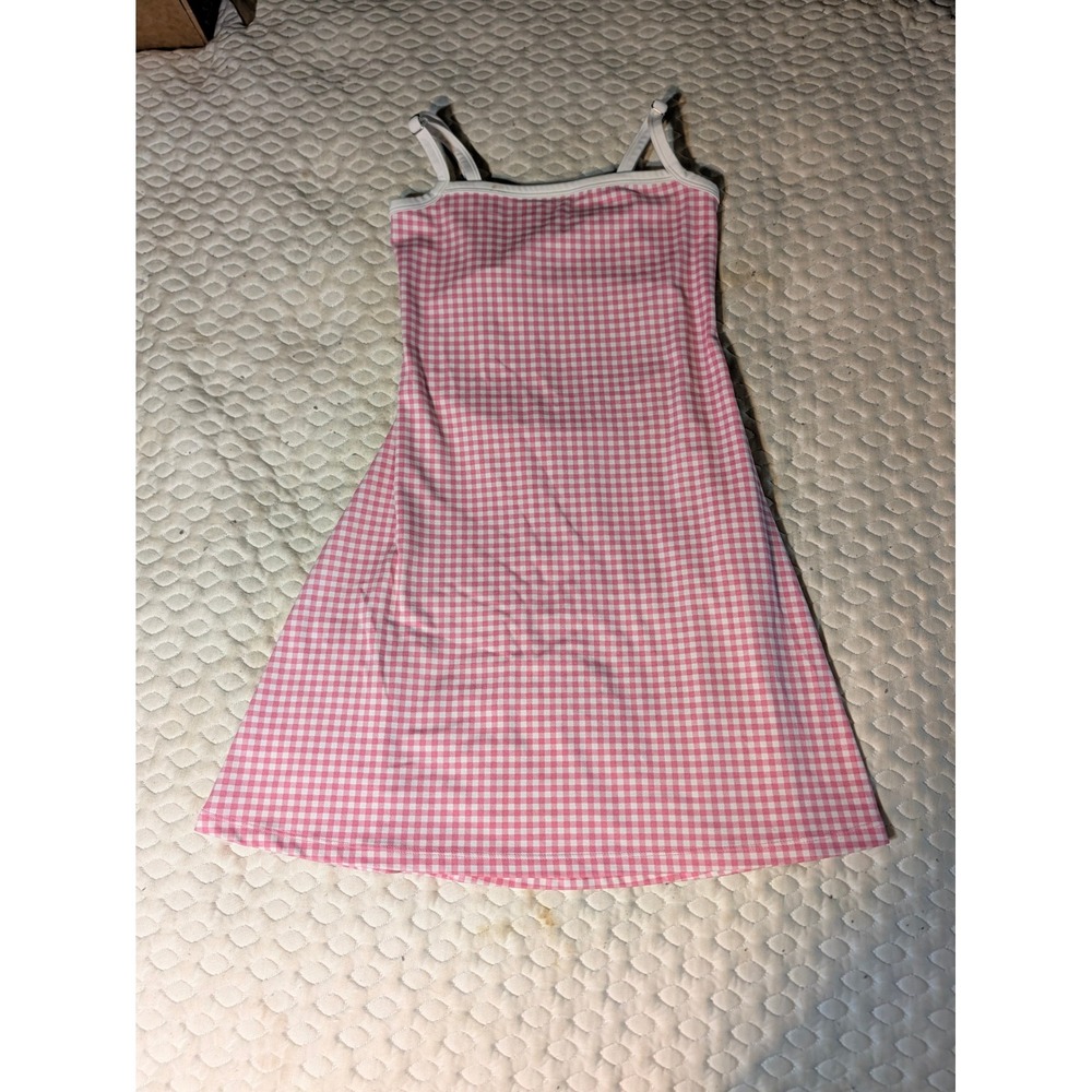 Pink Gingham Mini Dress Adjustable Spaghetti Straps Back Cutout Square Neck S